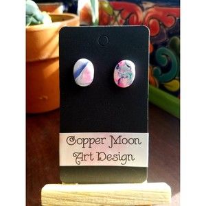 Handmade Pink and Blue Stud Earrings